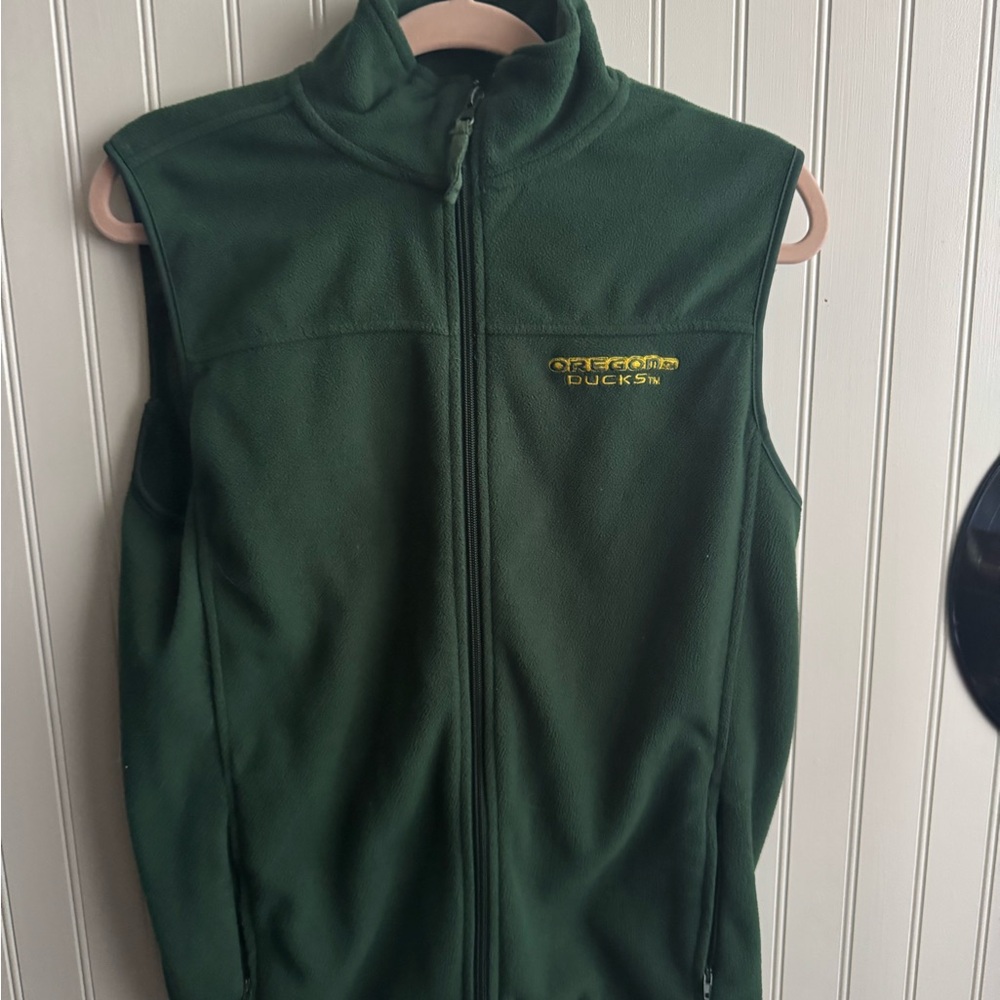 Forest Green Fleece Outdoor Vest with Embroidered Detail